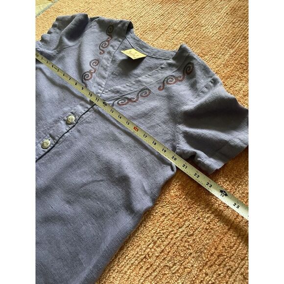 Vintage Blue Cactus Linen Dress Made in USA Boho Painted Print Drop Waist M/L - Picture 3 of 7